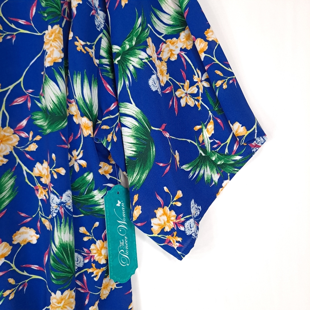 Pioneer Woman Open Front Printed Duster Enamel Blue Floral Plus Kimono - 2X/3X - Picture 7 of 12